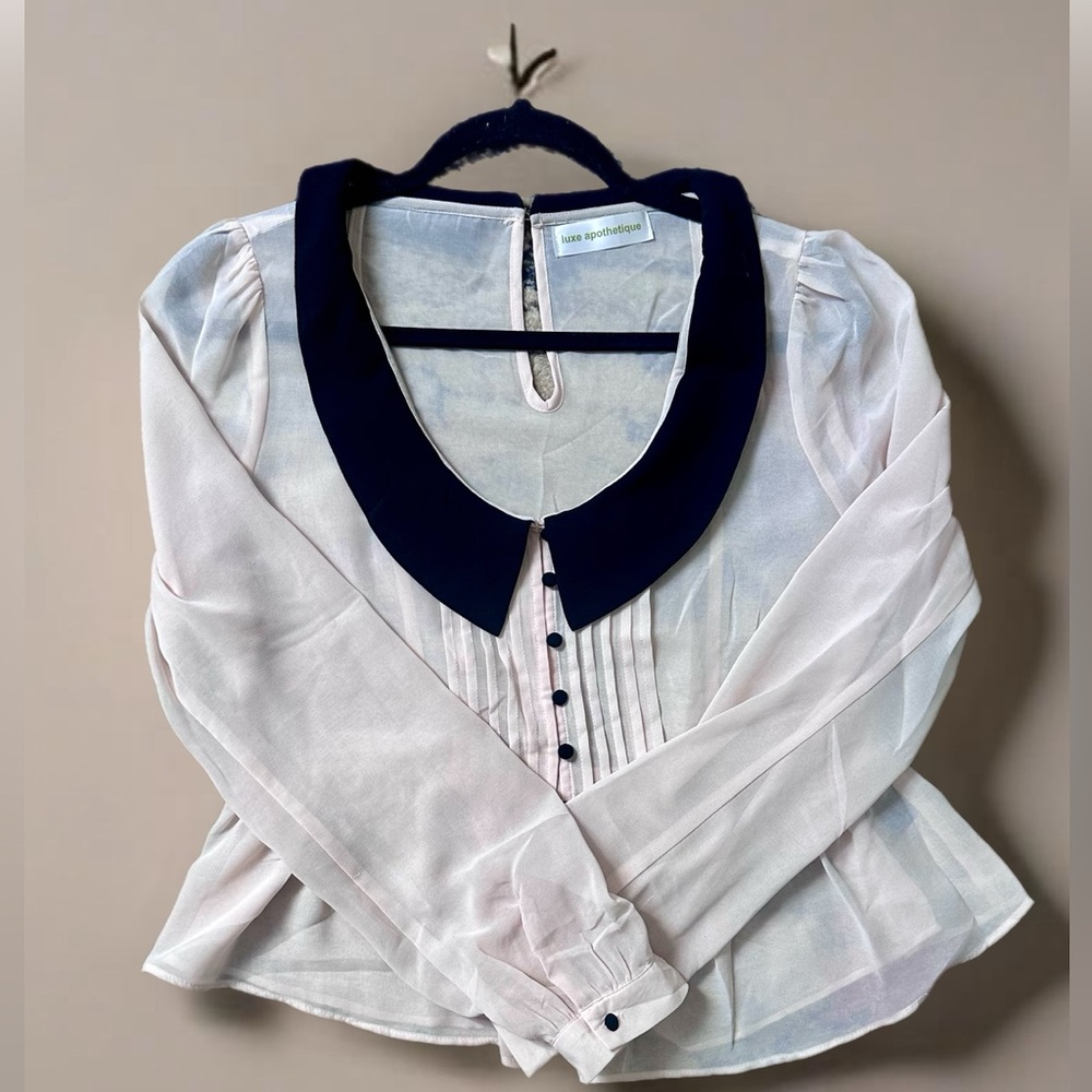 Sheer Pale Pink Button Down Blouse Size MD